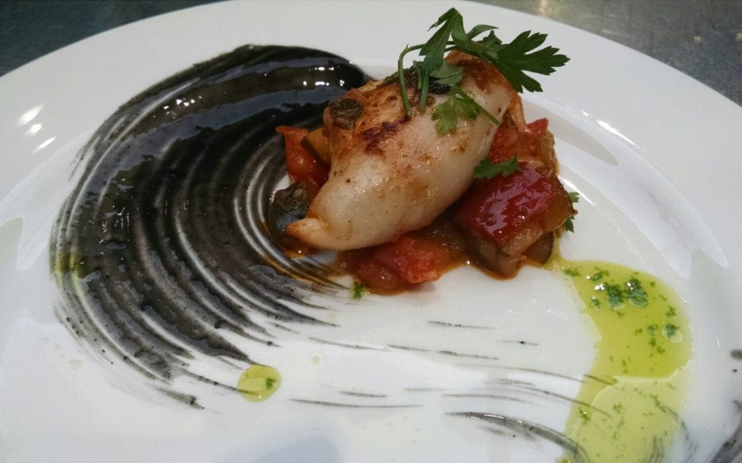 Receta de chipirones rellenos con pisto y aceite de perejil