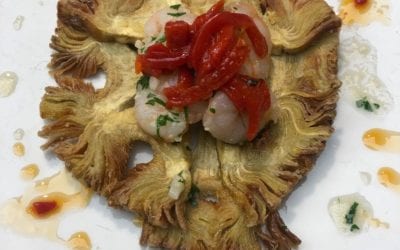 Receta de corona de alcachofas con gambas